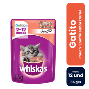 Whiskas Pouch Soufflé Sabor Gatito Carne 85gr (12 und) - Imagen 1